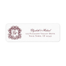 Etiqueta Burgundy Monogram Crest Wedding Return Address
