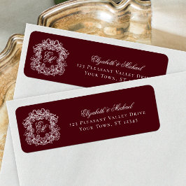 Etiqueta Burgundy Monogram Wedding Crest Return Address
