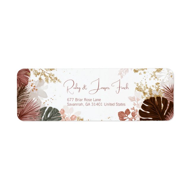 Etiqueta Burgundy Monstera Gold Stardust Botanical (Frente)