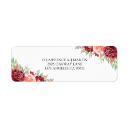 Etiqueta Burgundy Peach Rosa Watercolor Floral