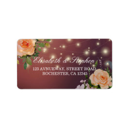 Etiqueta Burgundy Red Floral String Luzes Endereço de Casam
