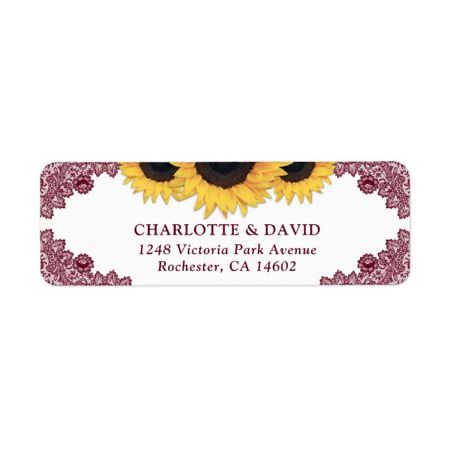 Etiqueta Burgundy Rustic Chic Sunflower Address (Frente)