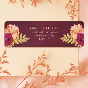 Etiqueta Burgundy Rustic Fall Boho Floral Endereço