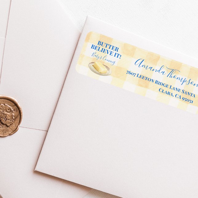 Etiqueta Butter Believe It Yellow Gingham Boy Baby Shower (Criador carregado)