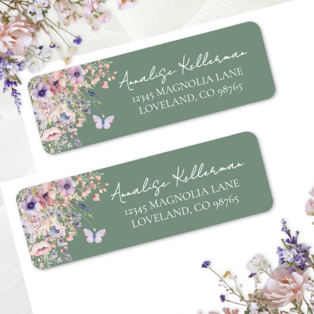 Etiqueta Butterfly Wildflower Return Address (Butterfly Wildflower Return Address Label)