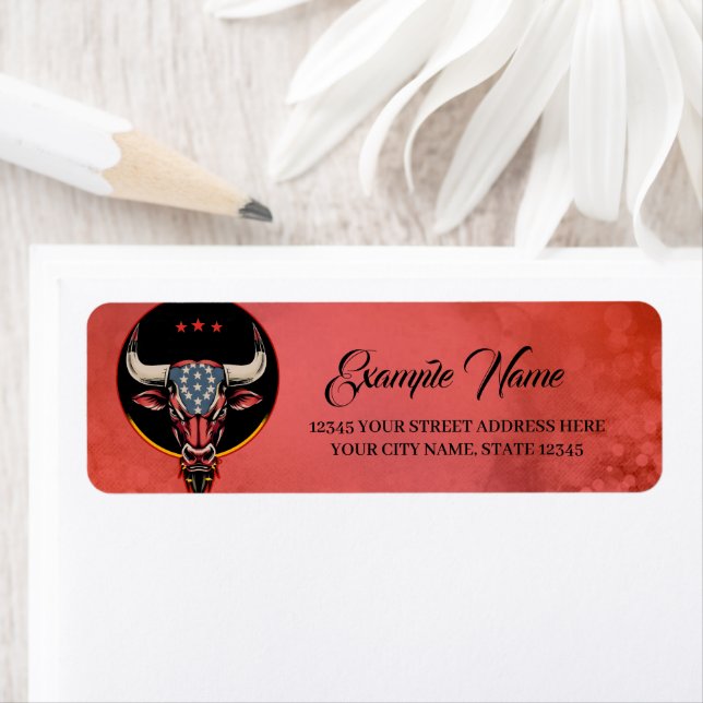 Etiqueta Cabeça de touro Patriótica, um touro Americano. (Insitu)