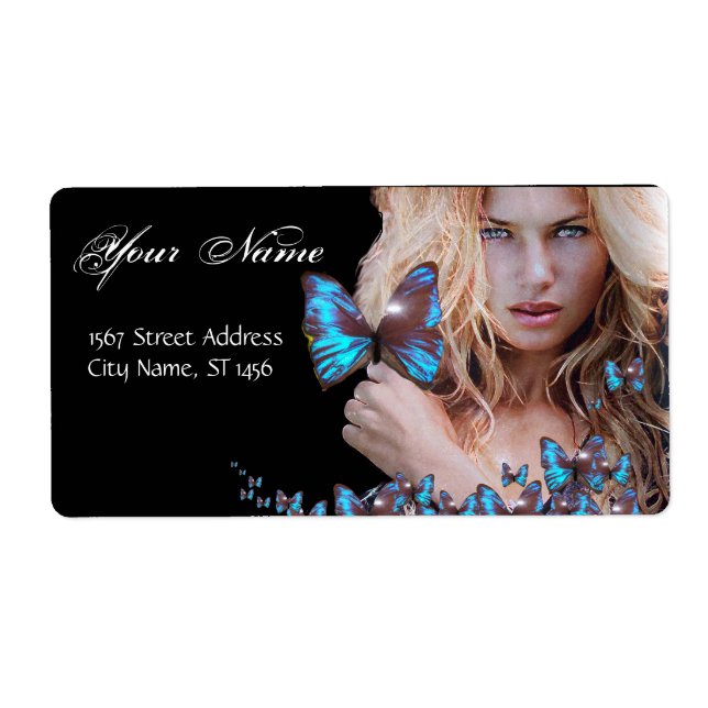 ETIQUETA CABELO DE BORBOLA AZUL, SALÃO DE BELEZA, ARTISTA D (Frente)