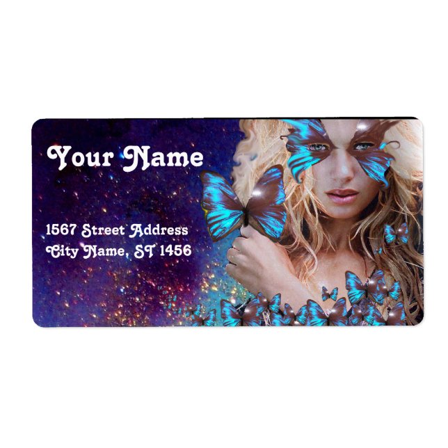 ETIQUETA CABELO DE BORBOLA AZUL, SALÃO DE BELEZA, ARTISTA D (Frente)