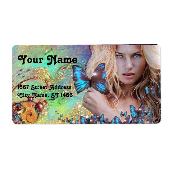 ETIQUETA CABELO DE BORBOLA AZUL, SALÃO DE BELEZA, ARTISTA D (Frente)