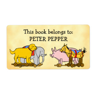 Etiqueta Cachorro de Brinquedo, Cavalo, Elefante e Suíno, e