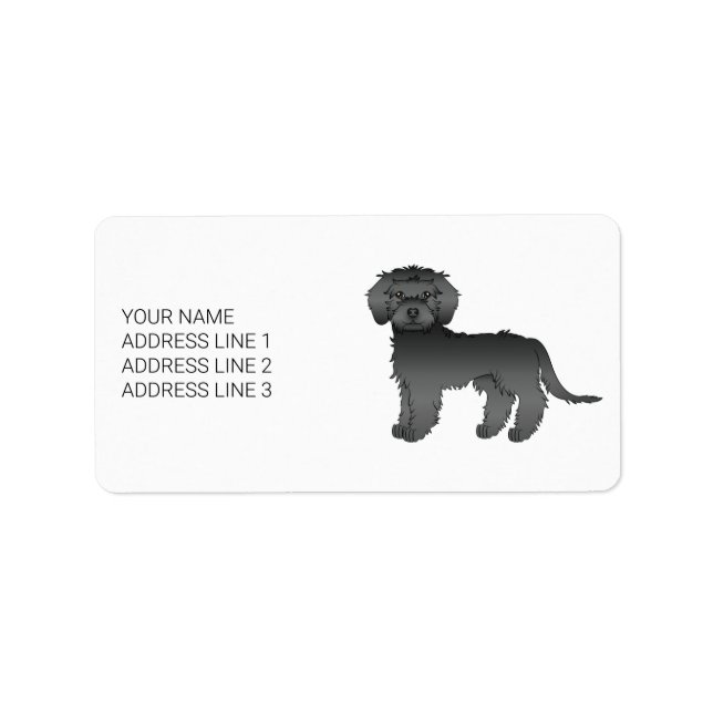 Etiqueta Cachorro de desenho animado preto mini Goldendoodl (Frente)
