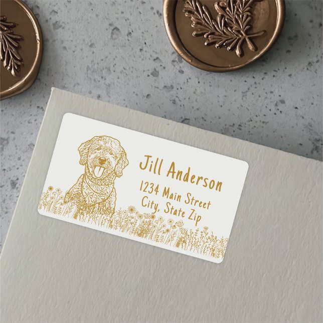 Etiqueta Cachorro de Goldendoodle Desenho de Mão Personaliz (Criador carregado)