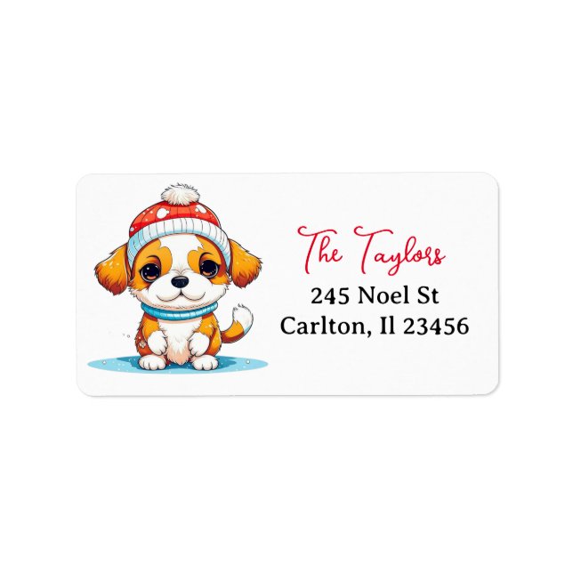 Etiqueta Cachorro de Natal Kawaii Personalizado (Frente)