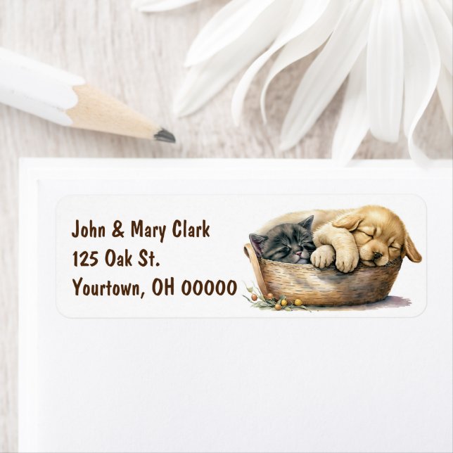 Etiqueta Cachorro E Gatinho No Cesto (Insitu)