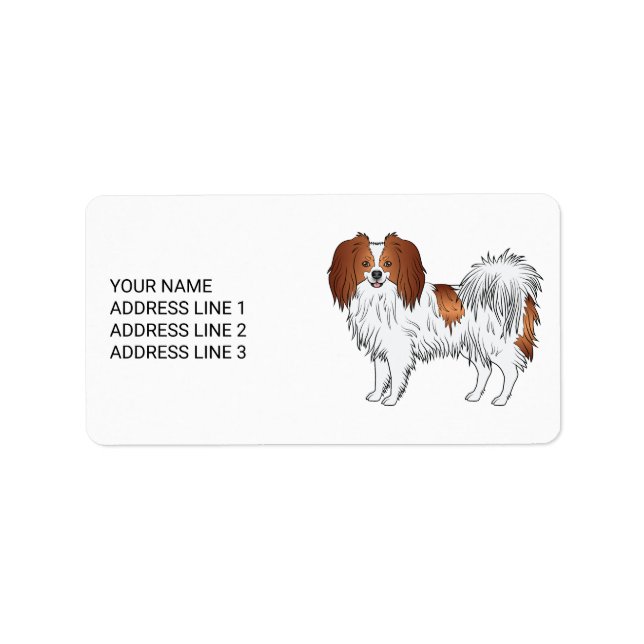 Etiqueta Cachorro Fofo Phalène Vermelho e Branco com Texto  (Frente)