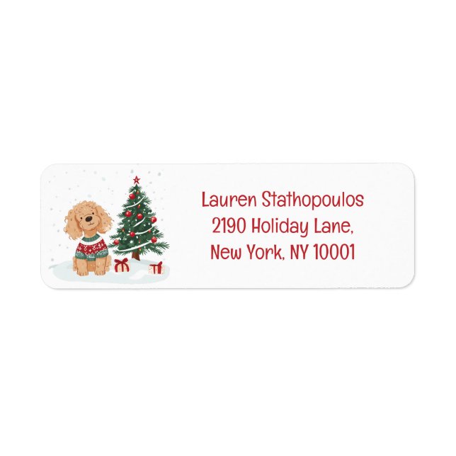 Etiqueta Cachorro Goldendoodle Feliz Natal (Frente)