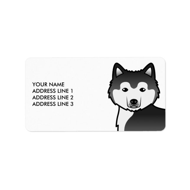 Etiqueta Cachorro Malamute do Alasca Preto e Branco & Texto (Frente)