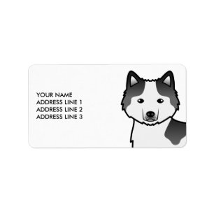 Etiqueta Cachorro Malamute Preto Piebald Alaskan e Texto Pe