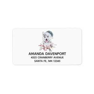 Etiqueta Cachorro Rouco de Natal num Chapéu Santa