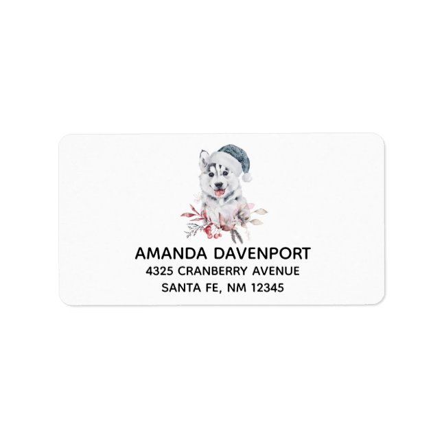 Etiqueta Cachorro Rouco de Natal num Chapéu Santa (Frente)