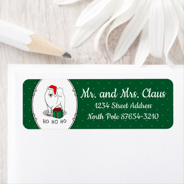 Etiqueta Cachorro Samoyed Dog Cujo Chapéu Natal Papai Noel (Insitu)