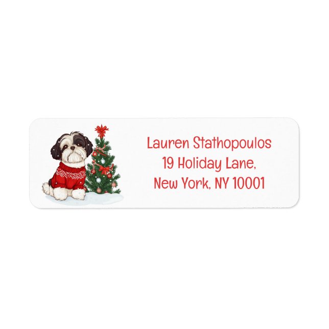 Etiqueta Cachorro Shih Tzu de Natal (Frente)