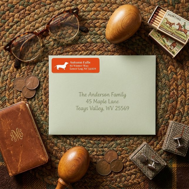 Etiqueta Cachshund Wiener | Rótulo de Endereço de Devolução (Dachshund Wiener Dog | Orange Return Address Label)