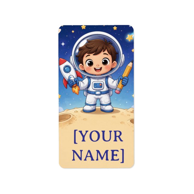 Etiqueta Caderno Escolar Pronto para Explorar do Astronauta (Frente)