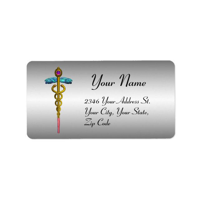 Etiqueta CADUCEUS, ametista de ouro vibrante, metálico de p (Frente)