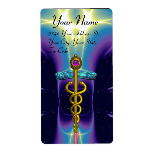 Etiqueta CADUCEUS, ametista de ouro vibrante, roxo azul