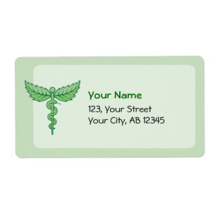 Etiqueta Caduceus com folhas