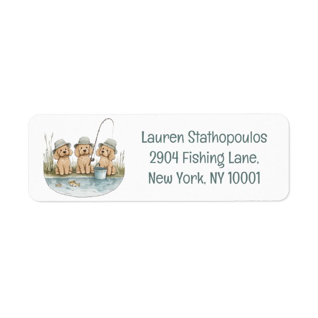 Etiqueta Cães Goldendoodle Pescando (Frente)