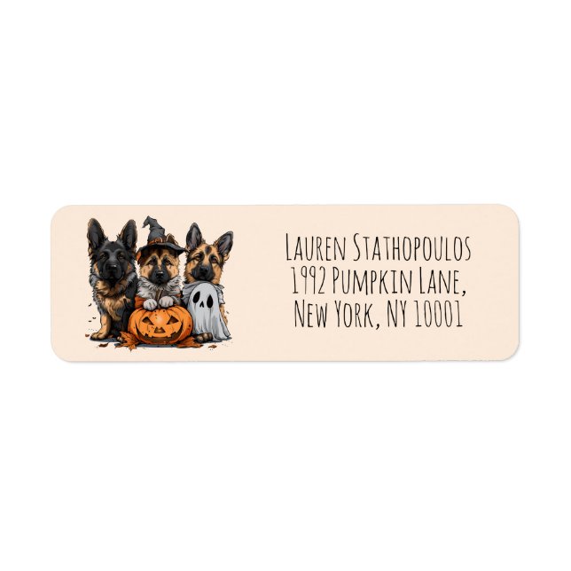 Etiqueta Cães Pastor Alemão Feliz Halloween (Frente)