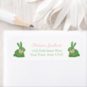 Etiqueta Caixa de coelho Boxwood rosa e verde Preppy Endere
