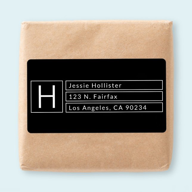 Etiqueta Caixa Moderna de Monograma Preto e Branco de Ender (Criador carregado)