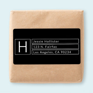 Etiqueta Caixa Moderna Monograma Black & White Return Ender