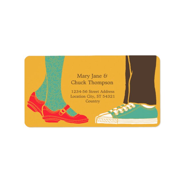 Etiqueta Calçados e tênis ilustrados amarelo de casamento (Frente)