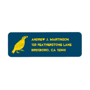 Etiqueta California Quail State Bird Blue e Yellow