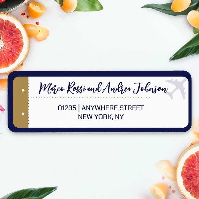 Etiqueta Caligrafia Embarque Endereço de Devolução de Casam (Boarding Pass Wedding Return Address Label)