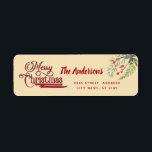 Etiqueta Caligrafia Merry Christmas botânico holly Label<br><div class="desc">Vintage Red Calliografia Feliz design de Natal. Composição sofisticada e artística de cores. Uma obra de arte gráfica moderna e única feita para você. Você pode personalizar este produto adicionando seu próprio apelido ou monograma ou alterar texto. Presentes perfeitos para amantes de designs únicos.</div>