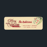 Etiqueta Caligrafia Merry Christmas botânico holly Label<br><div class="desc">Vintage Red Calliografia Feliz design de Natal. Composição sofisticada e artística de cores. Uma obra de arte gráfica moderna e única feita para você. Você pode personalizar este produto adicionando seu próprio apelido ou monograma ou alterar texto. Presentes perfeitos para amantes de designs únicos.</div>