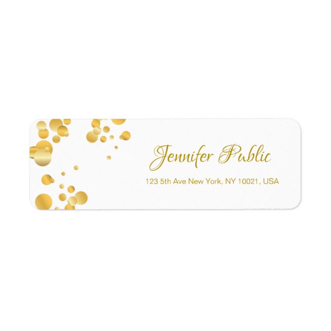 Etiqueta Caligrafia Script Elegante Modelo Confetti Dourado (Frente)