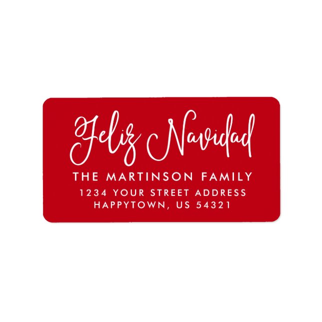 Etiqueta Calligrafia Feliz Navidad Red Address (Frente)