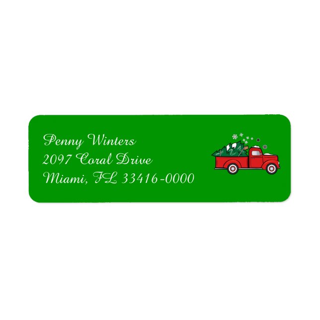 Etiqueta Caminhão Clássico com Árvore de Férias na Neve (Frente)