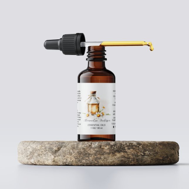 Etiqueta Camomila Botânica Óleos Essenciais Aquarela (Botanical Chamomile Essential Oils Watercolor Label)