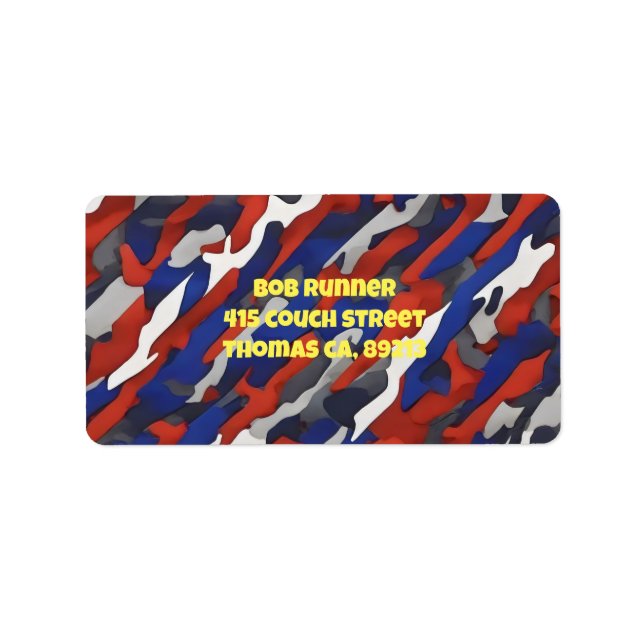 Etiqueta camuflagem vermelha de cinzas brancas azuis (Frente)