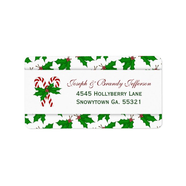 Etiqueta Candy Cane Holly Address Labels (Frente)