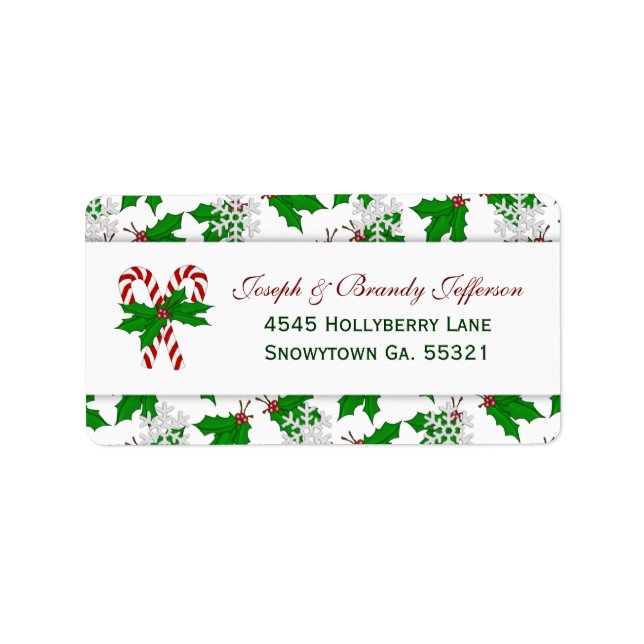 Etiqueta Candy Cane Holly Address Labels (Frente)