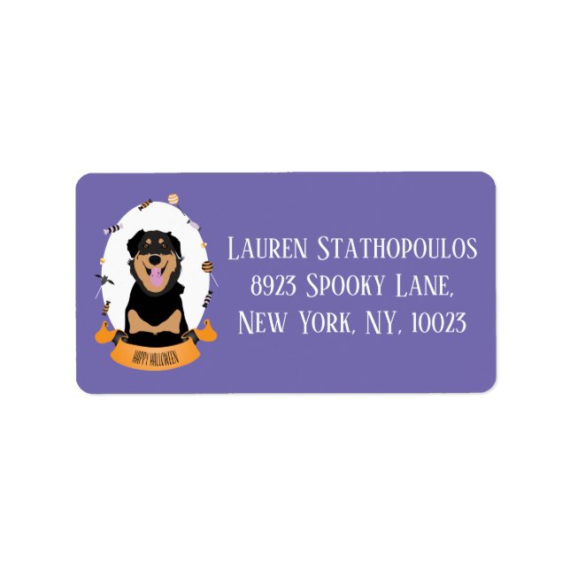 Etiqueta Candy Portrait Rottweiler Cachorro Laranja Roxo (Frente)