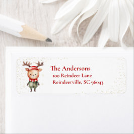 Etiqueta Canteiro de Floresta Bonita Reindeer Elf de Natal